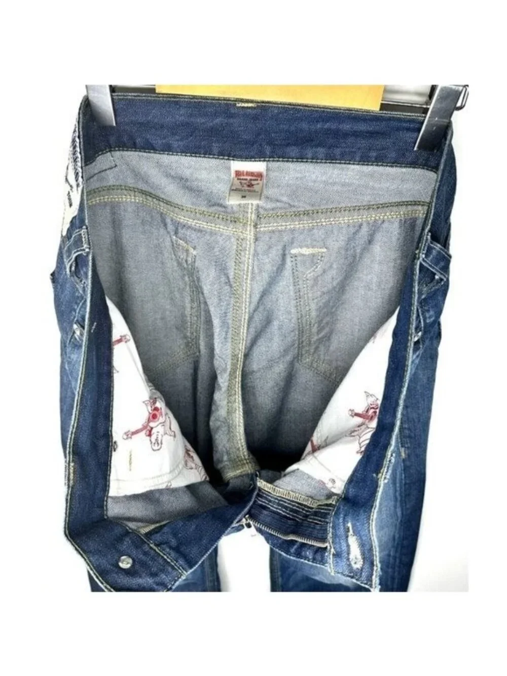 True Religion Jeans Mens 38x28 Blue Distressed Straight Denim 100% Cotton 5Pkt